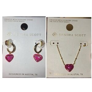 KENDRA SCOTT SET Anna Fuchsia Variegated Magnesite Heart Earrings & Necklace NWT